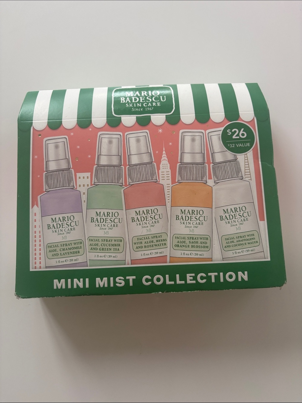 Mario Badescu Mini Mist Collection — Green & Pink Box with Multicolored Bottles